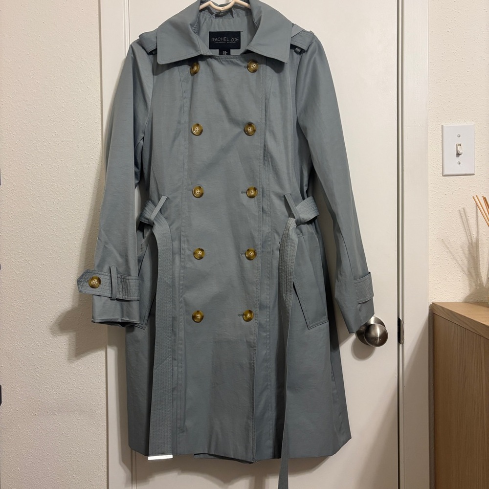 Rachel Zoe dusty sage blue hooded trench coat sz medium